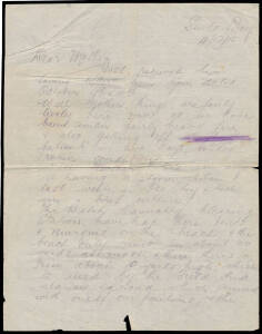 1915 five-page eye-witness account headed "Suvla Bay/4.12.15" speaks of the previous week's storms, of damage to hospital tents on the beach & flooding there, and "...we had another storm next day which happened to be worse...so the Hospital people decide