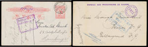 LIVERPOOL: Major/Lieutenant-Colonel Sands Period comprising manuscript "RS Sands" with no handstamp on Roo 1d Postal Card; 'CENSORED/...MAJOR' h/s in green with manuscript "RS Sands" x2 (one on Roo 1d Postal Card) or "DO Griffiths Capt" x2; 'CENSORED/...M