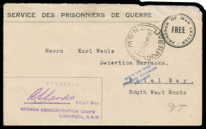 LIVERPOOL: 1916 POW Envelope with large sans serif 'CENSORED/...LIEUT COL' handstamp (Supplement #CA229A) in violet, to "Detention Barracks/Trial Bay" with 'LIVERPOOL/2OC16/=NSW=' cds & the tiny 'CENSORED/DETENTION BARRACKS/TRIAL BAY' h/s in blue applied 