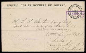 LIVERPOOL: Lieutenant-Colonel Holman Period comprising 'CENSORED' Omitted 'L' below 'T' in violet (to Sumatra) & blue (to USA), 'L' below 'A' in violet & blue (with 'CONCENTRATION CAMPS...' letterhead), & 'L' below 'E' in violet & red (very scarce), and W