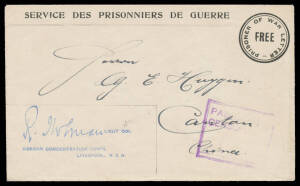 TRIAL BAY: 1917 POW Envelope to China with British Post Office 'CANTON/AP13/17' arrival b/s. Superb!