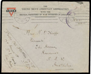 INTERNEES IN THE NETHERLANDS: 1918 YMCA cover with header '...WITH THE/BRITISH PRISONERS OF WAR INTERNED IN HOLLAND' & a plain cover similarly inscribed, both with the Australian sender's details at lower-left & different "free mail" cachets, to NSW, mino