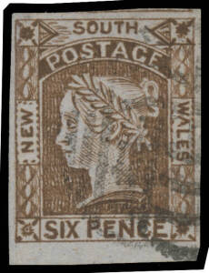 1851-52 Laureates Plate I Re-Engraved 6d brown SG 77 [25] marginal example from the base of the sheet, margins good to huge with a fragment of the adjoining unit above, Cat £300. A magnificent example! Peter Holcombe (1990: "A superb stamp") & BPA (2012) 