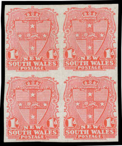 1899 Chalk-Surfaced Paper 1d salmon-pink Imperforate block of 4 SG 301a, margins close to good, Cat £550+ (for two pairs). [Blocks of 4 are much scarcer than pairs]