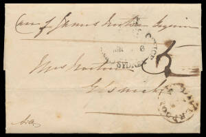 1837 (Mar 6) mourning entire to Sydney rated manuscript "5" (d) on face with fair undated 'LIVERPOOL/N.S.W' h/s (White #C3) and crowned 'GENERAL POST OFFICE/SYDNEY' (White #S4) arrival alongside, addressed to "Mrs. Norton, Care of James Norton Esq, Elswic