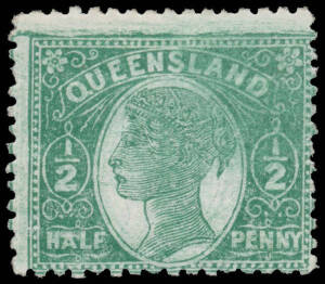 1895 Void Background Perf 12&frac12;,13 &frac12;d green with Double Impression SG 208a, light horizontal crease, large-part o.g. with a hinge remainder, Cat &pound;2000. BPA Certificate (2009). [The first print was quite faint & was obviously considered unsatisfactory. The s