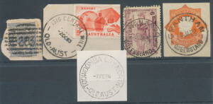 POSTMARKS: Selection in twelve albums on Ken Smithies' pages from Colonial era to modern with datestamps and some numeral cancels including ties on cover, noted many on piece with some covers and postcards also, primarily from larger towns with sub-types 