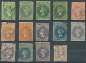 1860-69 Second Roulettes 1d x4, 2d x3, 6d x6, 9d grey-lilac x2 (one with Pre-Printing Paper Fold), 'TEN PENCE' on 9d x3, 1/- yellow & 1/- orange (SG 18), 1/- brown x4 plus a defective but apparently Imperforate pair, & 2/-, generally fine to very fine.
 