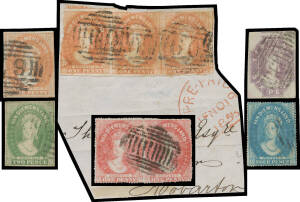 Courier 4d cut-square x5, then an array of Chalons with a good range of Imperfs including No Watermark 1d SG 19 very fine but for a small nick at right & strip of 3 - faults - on 1856 piece, & a very attractive 2d SG 20, Numeral Watermarks with a couple a