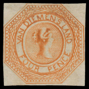 1853 Couriers Plate I (Second State with Blurred Background Lines) 4d red-orange SG 7, margins close to good except at top where the outer frameline is just shaved, unused, Cat £6000. Ex Koichi Sato.