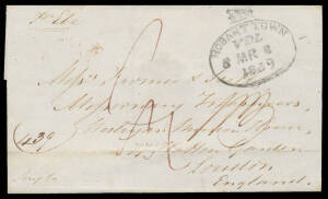 Pre-stamp outers & entires to Great Britain comprising 1824 privately carried to London, No Markings Period 1828 to London, 1836 to Scotland, 1839 x2 both with crowned-oval Hobart Town d/s, 1840 & 1841 with the massive GPO d/s in black or red x2 (one redi
