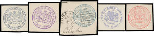 FRANK HANDSTAMPS: All-different collection of handstamps on piece including 'ADMINISTRATOR OF CHARITABLE GRANTS', 'CHAIRMAN HOSPITAL BOARD HOBART', 'CORPORATION OF HOBART' & '...LAUNCESTON', 'DEPUTY SURVEYOR-GENERAL', 'ELECTRIC TELEGRAPH', 'GOVERNMENT STA
