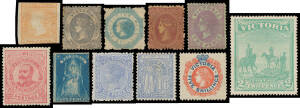 Small but desirable collection mostly unused/mint including Woodblocks 6d; Emblems Star Wmk 1d, Rouletted on Laid Paper 2d & 4d, Perf 12 1d & 2d on 'THREE/PENCE' Paper; Shilling Octagonal Perf 12; Queen on Throne 6d; Beaded Ovals 3d blue, 3d maroon (large
