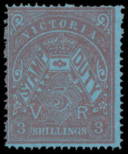 1884-96 Large Stamp Duty Litho 3/- maroon/blue Perf 12&frac12; SG 237b, a little soiled, unused, unpriced unused or used by Gibbons: Perf 13 & Perf 12 both Cat &pound;850. RPSofV Certificate (2016).