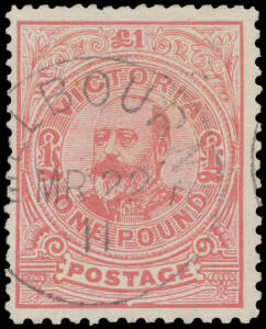 1905-12 Crown/A &pound;1 KEVII Irregular Compund Perf 12&frac12;x11x11x12&frac12; BW #V129 (SG 453a), CTO with 'MELBOURNE/MR22/11' cds, grossly undercatalogued at $5000 (but &pound;12,000 in Gibbons). Unique, and one of the outstanding rarities of the 1901-1912 Commonwealth period
