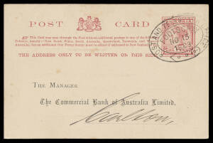 Footscray: "Belt & Buckle" 'POST AND TELEGRAPH OFFICE/FOOTSCRAY/NO15/1888' on 1d Postal Card.