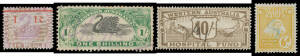REVENUES: Album with 'I R' Overprint in Green on 1d x7 plus various forgeries including in Red! on 6d, 'I R' Surcharges 1d, 2d x3, 3d & 6d x2 all postally used, Litho Long Swans good range including better values, small types to &pound;5; Financial Emergency to