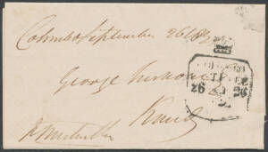 1834 clean entire with almost fine '[crown]/COLOMBO/POST FREE' d/s, 1888-90 three stampless entires to the Government Agent at Jaffna, 1889 document with large 'KHACHACHERI/JAFFNA' cds, 1968 commem cover, and embossed 'CEYLON/STAMP [crown] DUTY/ONE THOUSA
