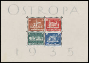 1935 'Ostropa' Souvenir Sheet Mi #576-579 (Block 3) with gum removed as advised by the Post Office at the time due to its high acidic levels, Cat &euro;1100 for 'no gum'.