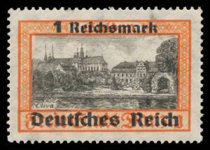 1939 Overprints on Danzig Oliva Palace 1 Mark orange/black '1 Reichsmark/Deutsches Reich' overprint reversed watermark Mi #728Yx with yellow gum lightly mounted and exceptionally well-centred, Cat &euro;5000. Oechsner photo certificate (2006) stating "genuine 