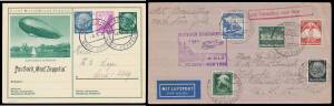 1933-38 Zeppelin & Catapult covers group comprising 1933 South America Flight with Zeppelin 4Mk brown 'Chicagofahrt' overprint tied 'FRIEDRICHSHAFEN/14.10.33/(Bodensee)' d/s and red triangular cachet alongside, 1934 Hindenburg 6pf green Zeppelin illustrat