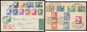 1933-45 complete set covers selection also including a number of First Day and commemorative covers, noted 1933 Hindenburg definitives and 1934 Hindenburg Memorial, 1933 Wagner Operas x2 cover fronts one with 'BAHNPOST' cancel, 1934 Airmails, 1934 Colonia
