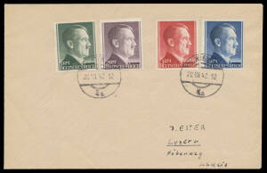 1941 Hitler Head Definitives set of 22 Mi #781-802 (excluding 42pf issued in 1944) with Pfennig values tied 'BERLIN SW 68/-1.8.41' cds on six plain covers and Mark values tied 'BERLIN SW 68/23.3.42' cds on two pieces with Schelgel photo certificate (2011)