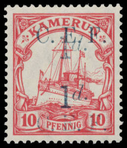 CAMEROONS: Selection to '8d.' on 80pf includng '6d.' on 50pf (used), a few mostly minor varieties but noted as including '1d.' on 10pf Surcharge Double, 1d.' on 10pf Surcharge Double One Albino, '1d.' on 10pf Surcharge Triple Two Albino and '6d.' on 50pf 