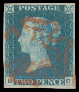 1840 Imperf 2d blue SG 5, lovely shade, good even margins, light Maltese Cross in red largely off the face, Cat &pound;900.