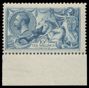 1913-19 Seahorses Bradbury Wilkinson Printings 2/6d chocolate, 5/- rose-red & 10/- dull grey-blue SG 414 416 & 417 marginal examples, variable centring, unmounted, Cat &pound;960 mounted (Spec Cat &pound;1650 unmounted).
 (3)