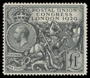 1929 Postal Union Congress &pound;1 black SG 438, well centred, unmounted, Cat &pound;750 mounted (Spec Cat &pound;1100 unmounted).