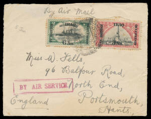 IRAQ: Mostly commercial covers with various Iraq Overprint frankings including 'ON STATE SERVICE' overprints, noted a couple of OAS covers including with 'IEF' Overprints on India & 'PASSED/ D /CENSOR' cachet, 1919 American Consular Service registered to 