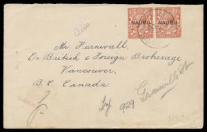 1916-23 Overprints on Great Britain KGV Heads philatelic registered covers with Low Overprints to Australia (10 values, front only), GB (10 values), USA (&frac12;d, 1d x4 & 2&frac12;d) or Switzerland x2 (with &frac12;d 1d & 2&frac12;d pairs; or &frac12;d 1d 2d & 2&frac12;d), two with manuscript "