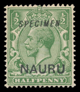 1916-23 Overprints on Great Britain KGV Heads &frac12;d 2&frac12;d 3d 4d 5d 9d & 1/- all with Italicised 'SPECIMEN', the 4d to 1/- all with aged gum. The 'SPECIMEN' is 11&frac12;mm long & appears to be a handstamp. They are probably forgeries but they may be of proof status. 