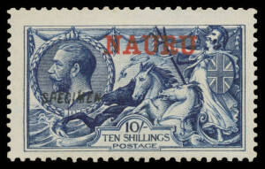 1916-23 Overprints on Great Britain Seahorses 10/- indigo-blue SG 18 with 'SPECIMEN' Overprint, excellent colour, no gum, Cat &pound;1000.
