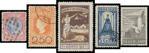 Attractive used collection in boxed Davo album with 1852 & 1864 sets, William to 2g50c, Young Wilhelmina to 1g + damaged 2g50c, 1913 Centenary to 5g & '2.50' on 10g, 1923 Jubilee set, 1925-39 issues complete plus Interrupted Perfs including 1926-33 Charit