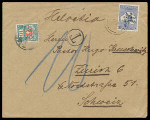 POSTAL HISTORY: 1919 cover from a German resident of Finschhafen (endorsed on flap) to Switzerland with NWPI 2&frac12;d only tied by 'RABAUL/11FE19' cds, on arrival at Zurich struck with 'T'-in-circle h/s & endorsed "10" in blue, Postage Due 10c tied by poor Zur