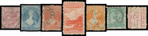 Collection in Seven Seas album including a handy range of Chalons with postmark interest, First Sidefaces to 2/-, 1/- brown with Advert & Perfin!, Pictorials used to 2/- + mint 5/-, Smiling Boys, better mint sets including Christchurch Exhibition, KGV Hea