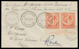 1938 (Jun 29-30) Port Moresby-Samarai-Losuia-Port Moresby "boomerang cover" per Stinson Reliant (seaplane) AAMC #P136a, signed by the pilot "K Garden", Cat $280.