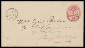 ENVELOPES: 1895 8c carmine "Rectangle" Format H&M #E1b local usage to the Chief Commissioner of Police with scarce code '5' cds, minor blemishes. [CDS inscribed '1' to '6', believed to be for use in the short-lived Rural Post Service, were despatched from