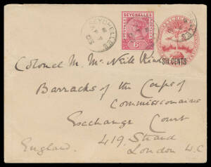 ENVELOPES: 1900 'SIX CENTS' on 8c carmine "Square" Format H&M #E5a to London in 1903 with 3c Die II tied by code 'B' (Sideways) cds, minor blemishes on the reverse, London arrival b/s.