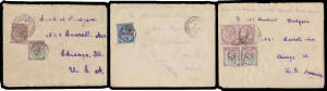 BOER WAR: 1900-01 three covers to Chicago, Illinois endorsed from "Pte G Whitaker 1st North'nd Fusiliers 4369 South Africa" in the Transvaal all forwarded via London with Great Britain stamps added there to pay the UPU 2½d foreign letter rate, the first t