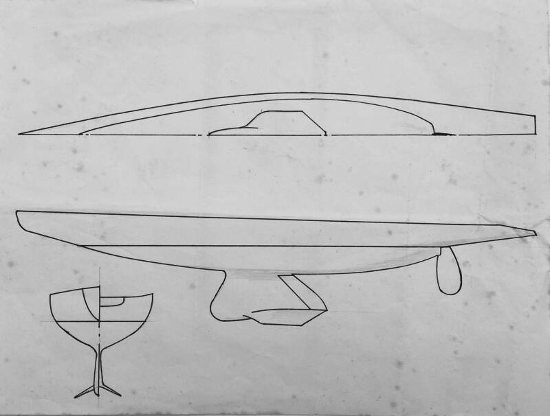 "AUSTRALIA II" rough drawingThese rough drawings on scrap paper represent the spark of an idea that was believed to be the first manifestation of Ben Lexcen's dream - to design a yacht to win the coveted America's CupBelieved to have been drawn after tank