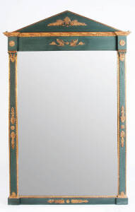An Empire style gilt gesso and green painted over-mantel mirror, French 19th century