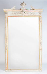 A cream and gilt painted and relief decorated over-mantel mirror, French 19th century