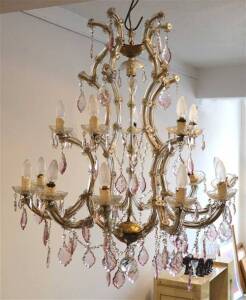 A pink and clear glass ceiling light, French circa 1950 ,