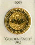 GOLD NUGGET SERIES; 1987, $25.00, one quarter of an ounce, "Golden Eagle". Carded.