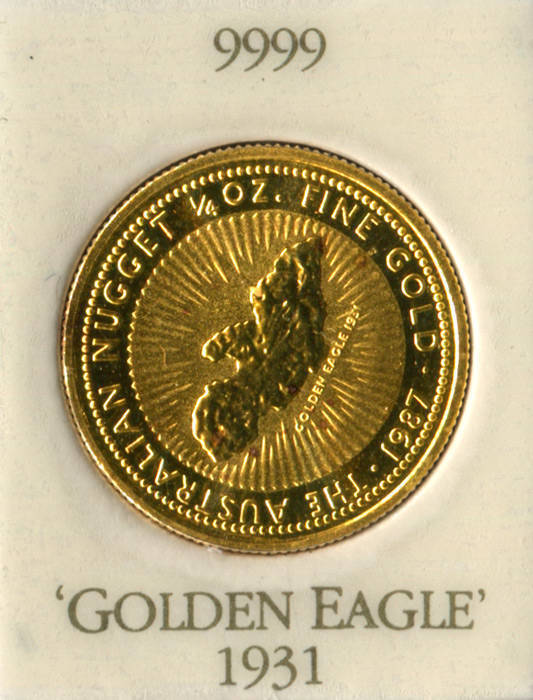 GOLD NUGGET SERIES; 1987, $25.00, one quarter of an ounce, "Golden Eagle". Carded.