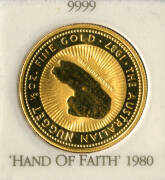 GOLD NUGGET SERIES; 1987, $50.00, ½oz, "Hand of Faith". Carded.