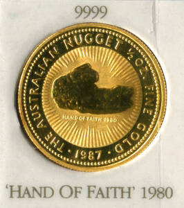 GOLD NUGGET SERIES; 1987, $50.00, ½oz, "Hand of Faith". Carded.